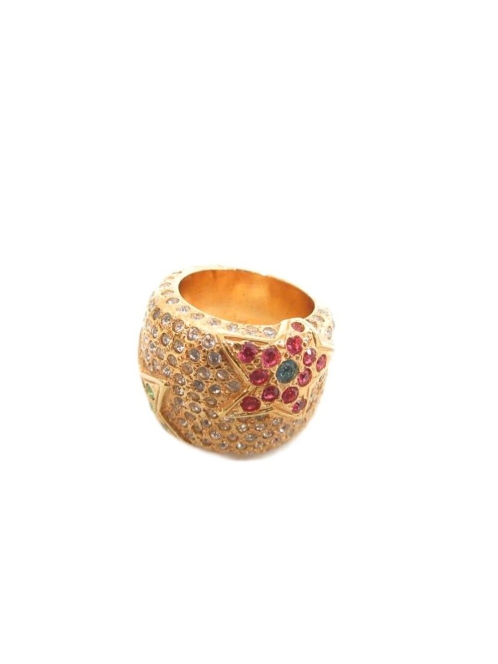 Versace Gianni Ring Pave Gold Color Line Stone Decoration Star Motif Multicolor